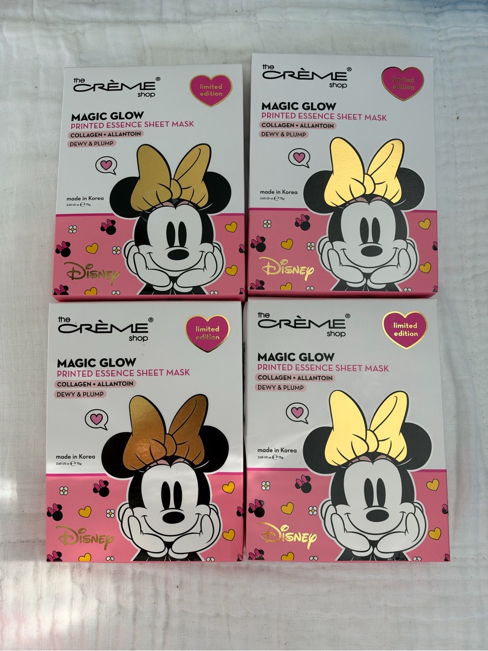 NIB Limited Edition The Crème Shop Minnie’s Magic Glow Sheet Masks 4 box Bundle
